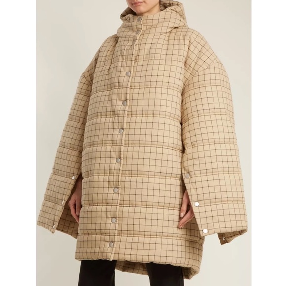 A.W.A.K.E Mode Oversized Checked Hooded Puffer Jacket  Coat - Picture 6 of 11